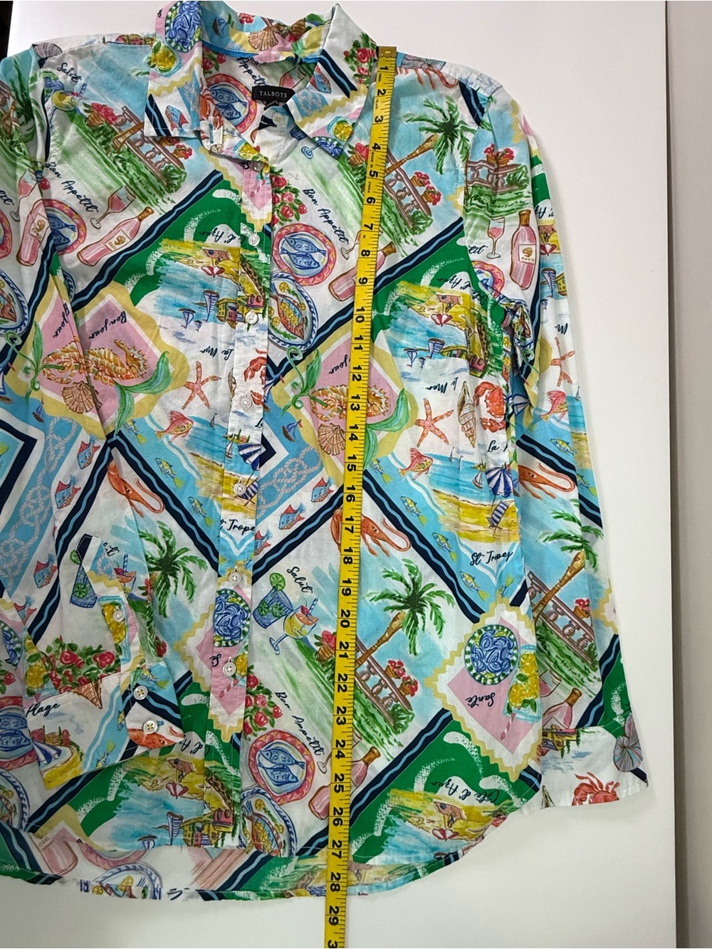 Talbots Coastal Print Button Front Shirt & Wide Leg Pants Set Size Medium - Picture 12 of 16